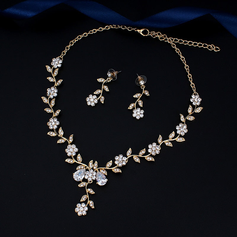 jiayijiaduo Classic Bridal Jewellery Sets for Women's Dresses Accessories Cubic Necklace Earrings Set Gold Color Wedding Dresses