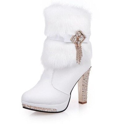 Cresfimix women cute sweet high quality white pu leather high heel boots lady casual autumn & winter warm boots cool shoes a2849