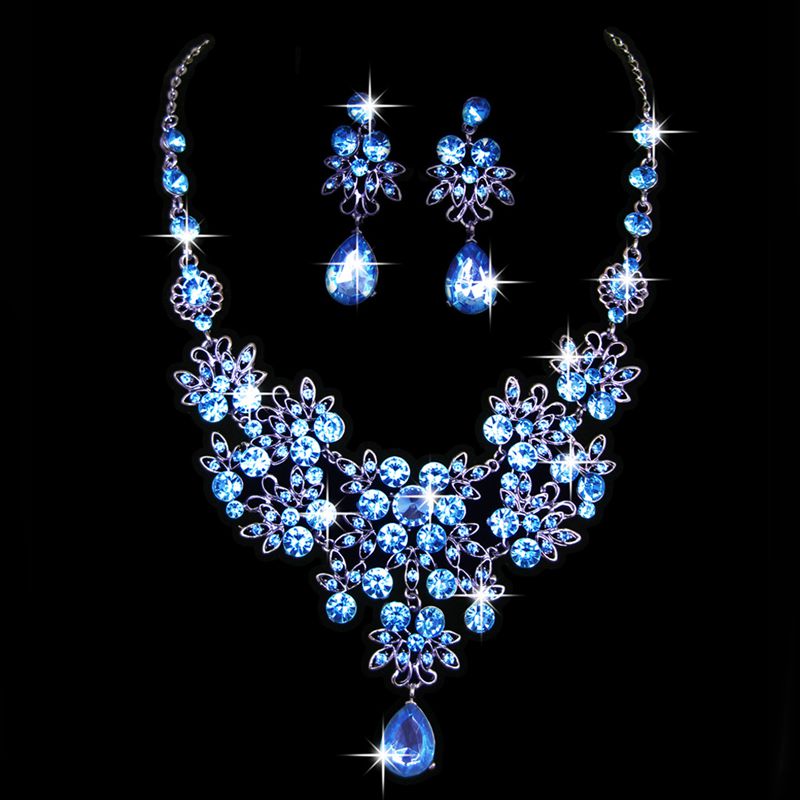 Wedding Bridal Formal Party Prom Jewelry Crystal Rhinestone Necklace Earring Set