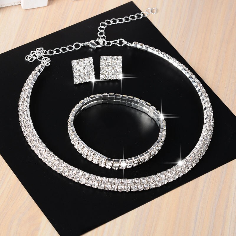 3 PCS Luxury Wedding Bridal Jewelry Sets for Women Necklace Bracelet Australia Crystal Long Earring Set Elastic 11.11 Sale