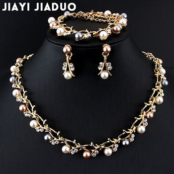 Jiayijiaduo Hot Imitation Pearl Wedding Necklace Earring Sets Bridal Jewelry Sets for Women Elegant Party Gift Fashion Costume