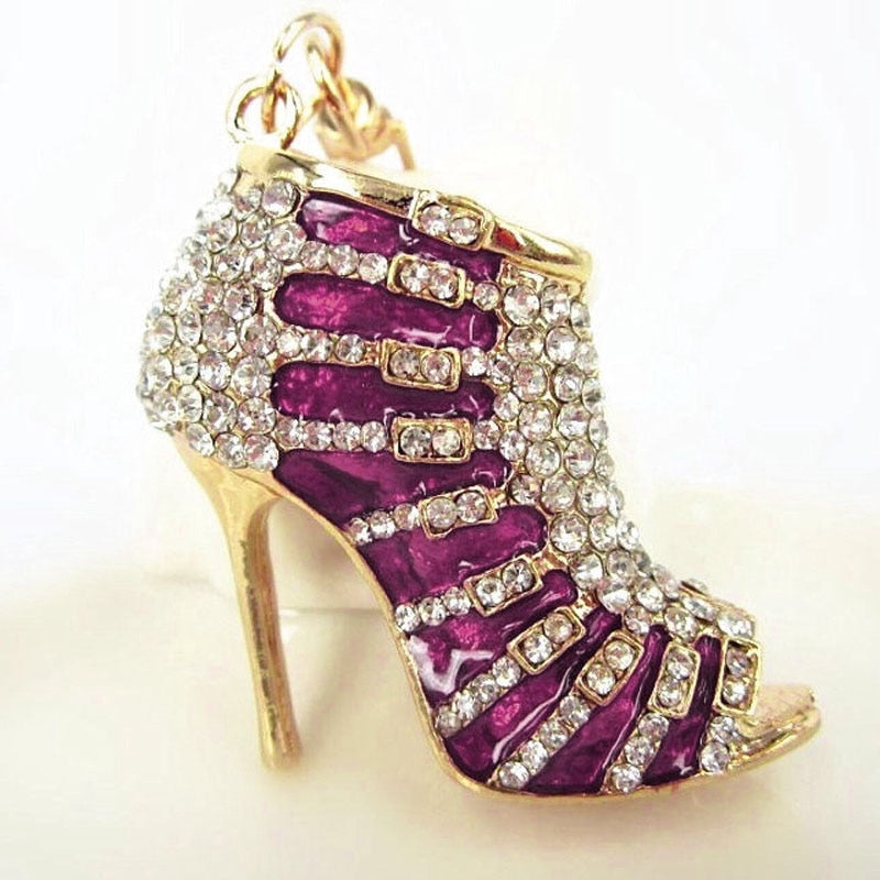 Crystal High Heel Shoes Keychain For Women Purse Pendant Car Keyring Holder Rhinestone Cute Key Chains Luxury Charm Bag Gifts