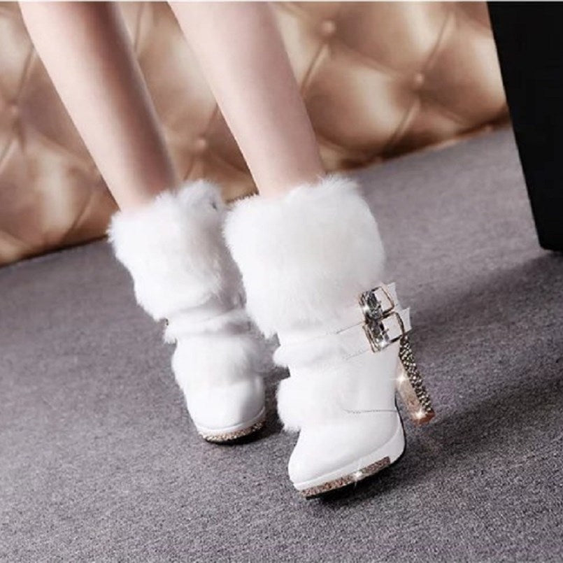 Cresfimix women cute sweet high quality white pu leather high heel boots lady casual autumn & winter warm boots cool shoes a2849