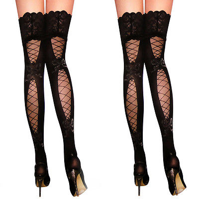 Sexy Lady Sheer Lace Top Stay Up Thigh High Hold-ups Fishnet Stockings Pantyhose 2016 fashion new style