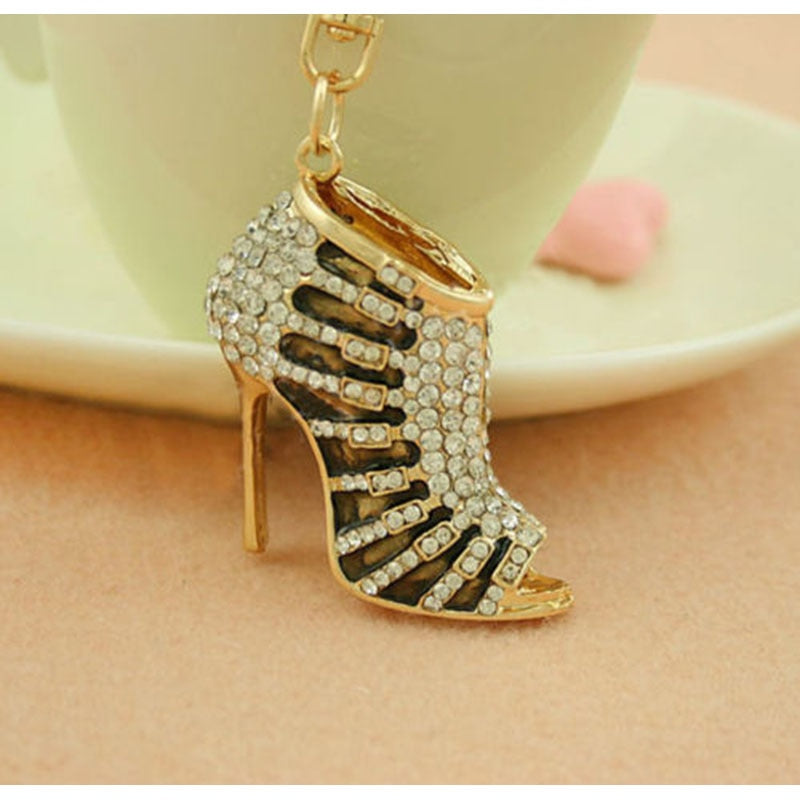 Crystal High Heel Shoes Keychain For Women Purse Pendant Car Keyring Holder Rhinestone Cute Key Chains Luxury Charm Bag Gifts