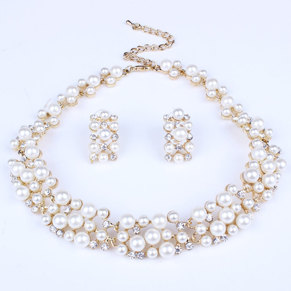 ZOSHI Fashion Pearl Jewelry Sets For Women African Beads Jewelry Set Gold Wedding Crystal Bridal Dubai Necklace Jewelery Costume