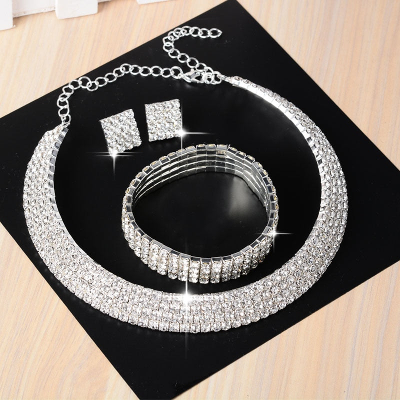 3 PCS Luxury Wedding Bridal Jewelry Sets for Women Necklace Bracelet Australia Crystal Long Earring Set Elastic 11.11 Sale