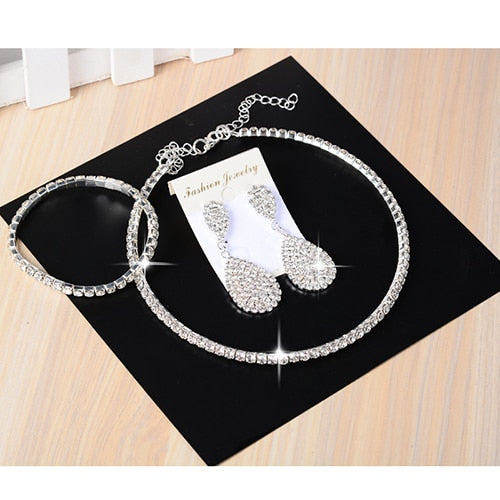 3 PCS Luxury Wedding Bridal Jewelry Sets for Women Necklace Bracelet Australia Crystal Long Earring Set Elastic 11.11 Sale