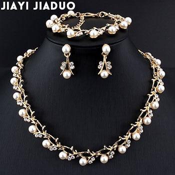 Jiayijiaduo Hot Imitation Pearl Wedding Necklace Earring Sets Bridal Jewelry Sets for Women Elegant Party Gift Fashion Costume