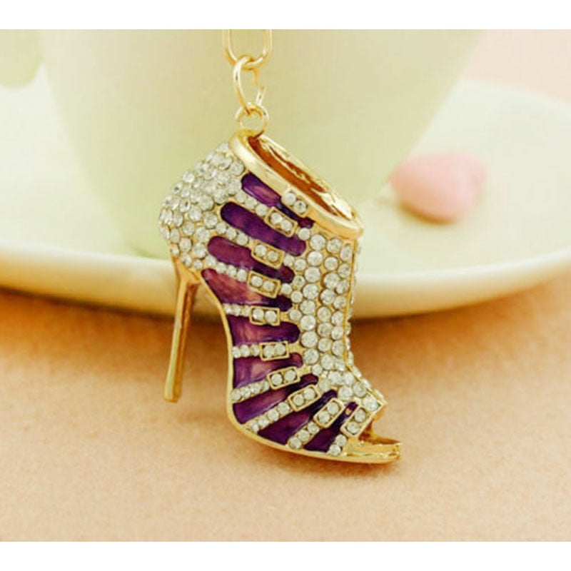 Crystal High Heel Shoes Keychain For Women Purse Pendant Car Keyring Holder Rhinestone Cute Key Chains Luxury Charm Bag Gifts