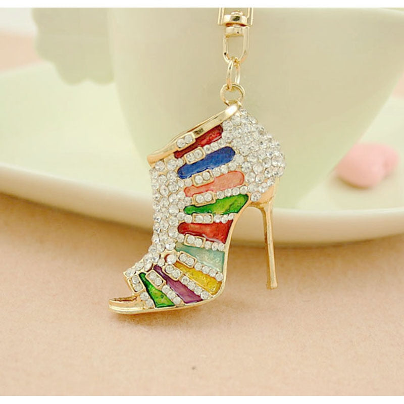 Crystal High Heel Shoes Keychain For Women Purse Pendant Car Keyring Holder Rhinestone Cute Key Chains Luxury Charm Bag Gifts