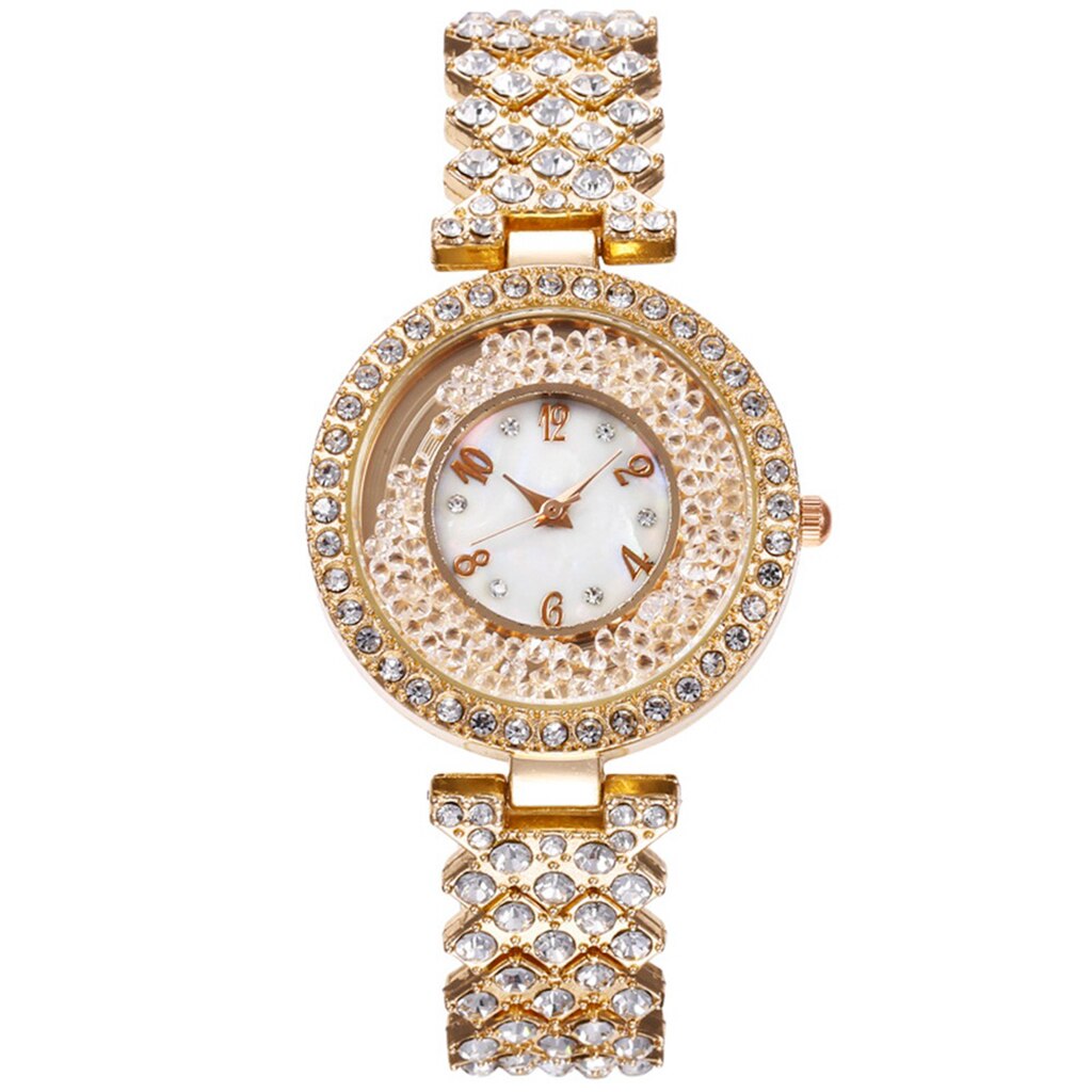 New Round Dial Gold Luxury Rhinestone Watches Women Crystal Quartz Bracelet Watches Ladies Dress New Wristwatch Clock Relogios