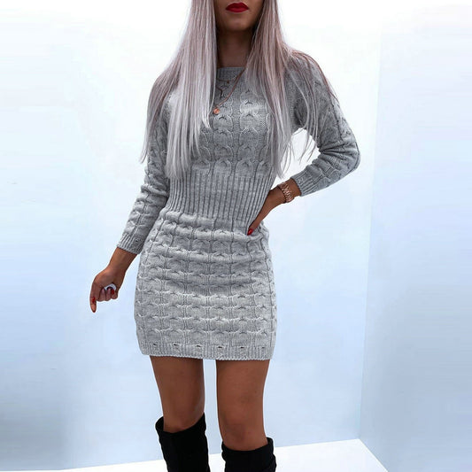 Elegant Solid Color Knitted Mini Dress Women Autumn Winter Long Sleeve Warm Sweater Dress Slim Party Pencil Dresses Vestidos