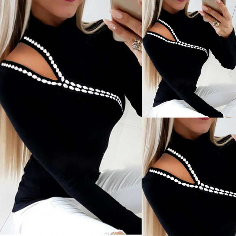 Womens Loose Sweatshirt Long Sleeve Hollow Out Patchwork Fashion Sexy Tee Jumper Shirt Ladies Plain Tops y2k