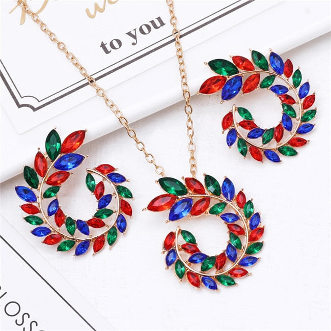 ZOSHI Wedding Jewelry Sets for Women Crystal Gold Chain Peacock Necklace Earrings Set Adjustable Rings 3pcs Jewelry Set