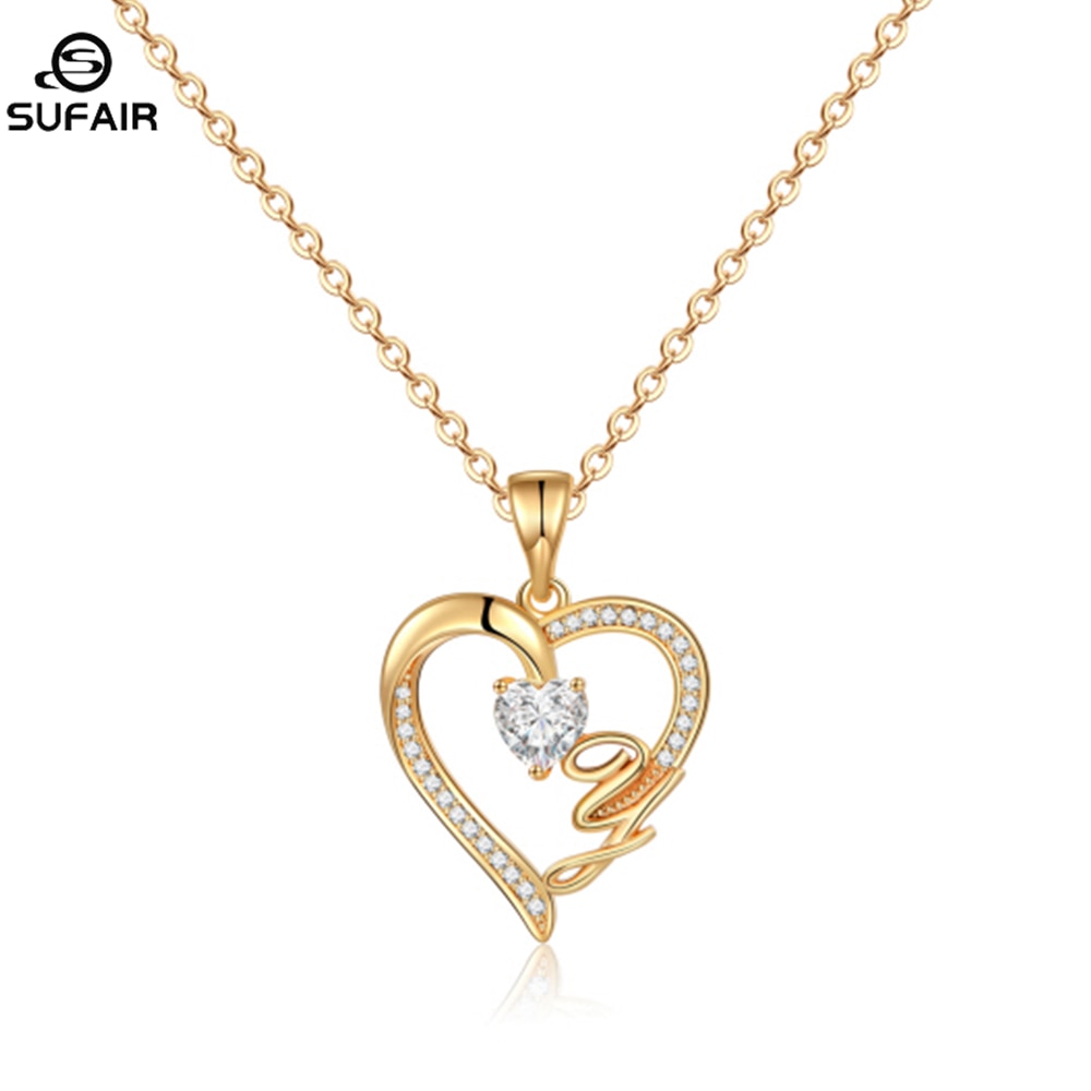 Sufair 26 Letters Initials Heart Necklace for Women Gold Plated Cubic Zirconia Dainty Pendant Girls Women Choker Jewelry Gifts