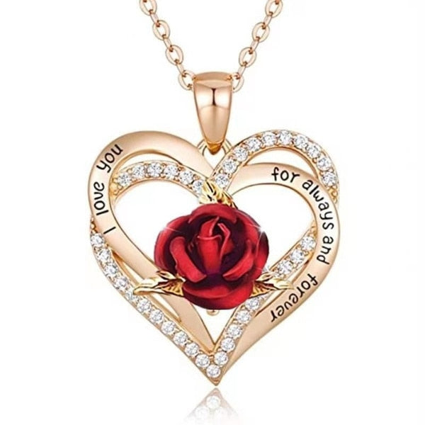 Exquisite Fashion Couple Love Rose Necklace Lady Elegant Jewelry Accessories Banquet Wedding Valentine's Day Anniversary Gift