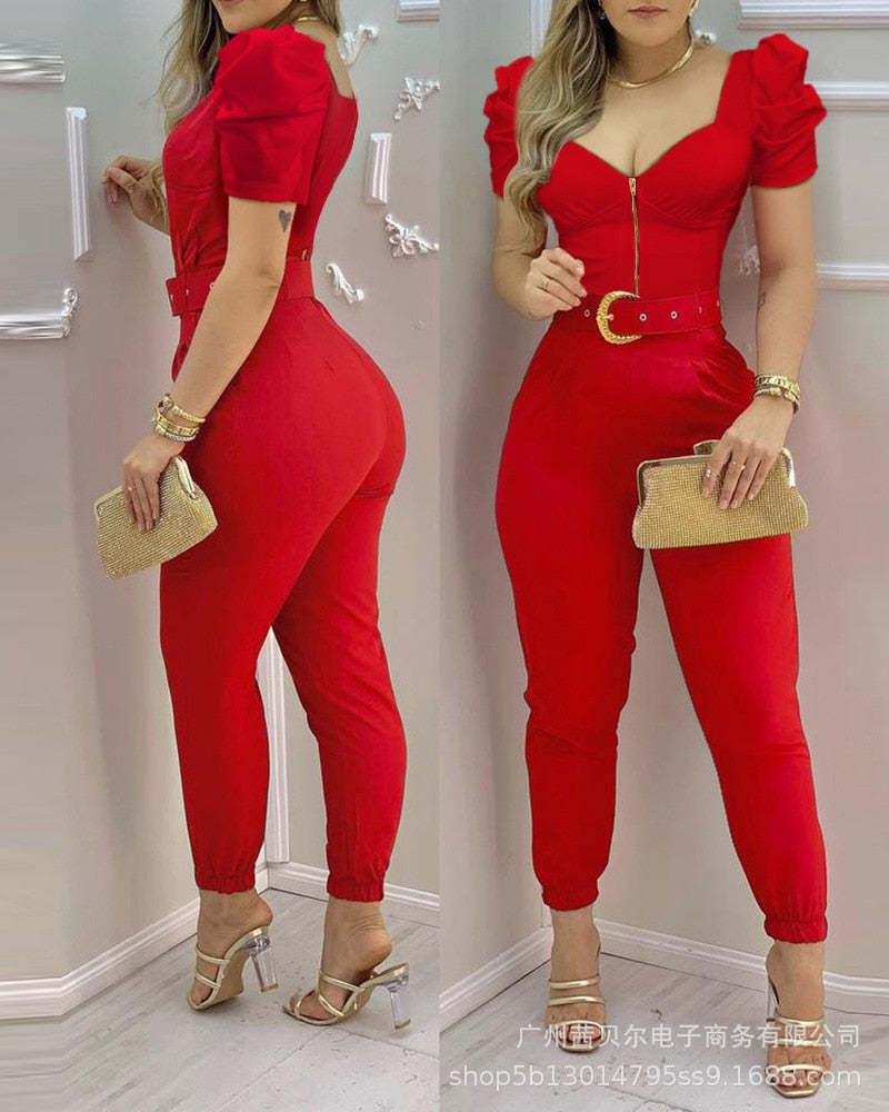 Casual Jumpsuit women 2021 new temperament red V-neck one-piece suit