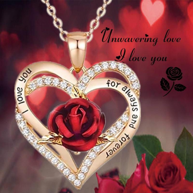 Exquisite Fashion Couple Love Rose Necklace Lady Elegant Jewelry Accessories Banquet Wedding Valentine's Day Anniversary Gift