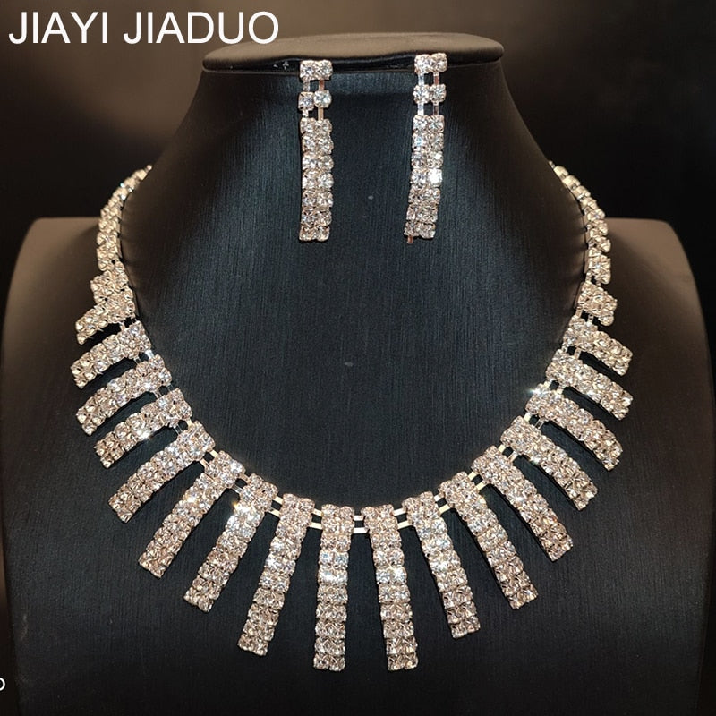 jiayijiaduo Classic Bridal Jewellery Sets for Women's Dresses Accessories Cubic Necklace Earrings Set Gold Color Wedding Dresses