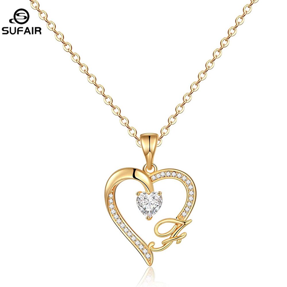 Sufair 26 Letters Initials Heart Necklace for Women Gold Plated Cubic Zirconia Dainty Pendant Girls Women Choker Jewelry Gifts