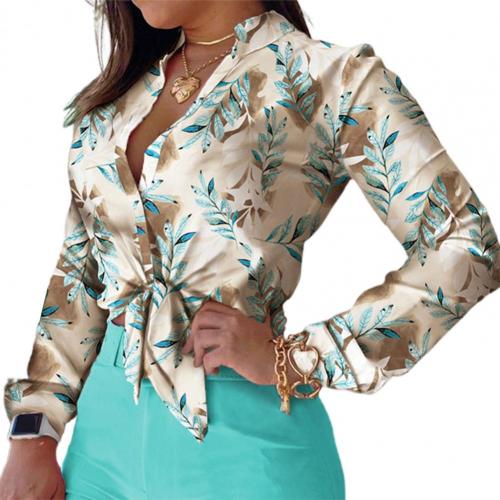 Elegant Office Lady Shirt Stand Collar Single-breasted Floral Print Long Sleeve Buttons Down Blouse for Spring/Summer