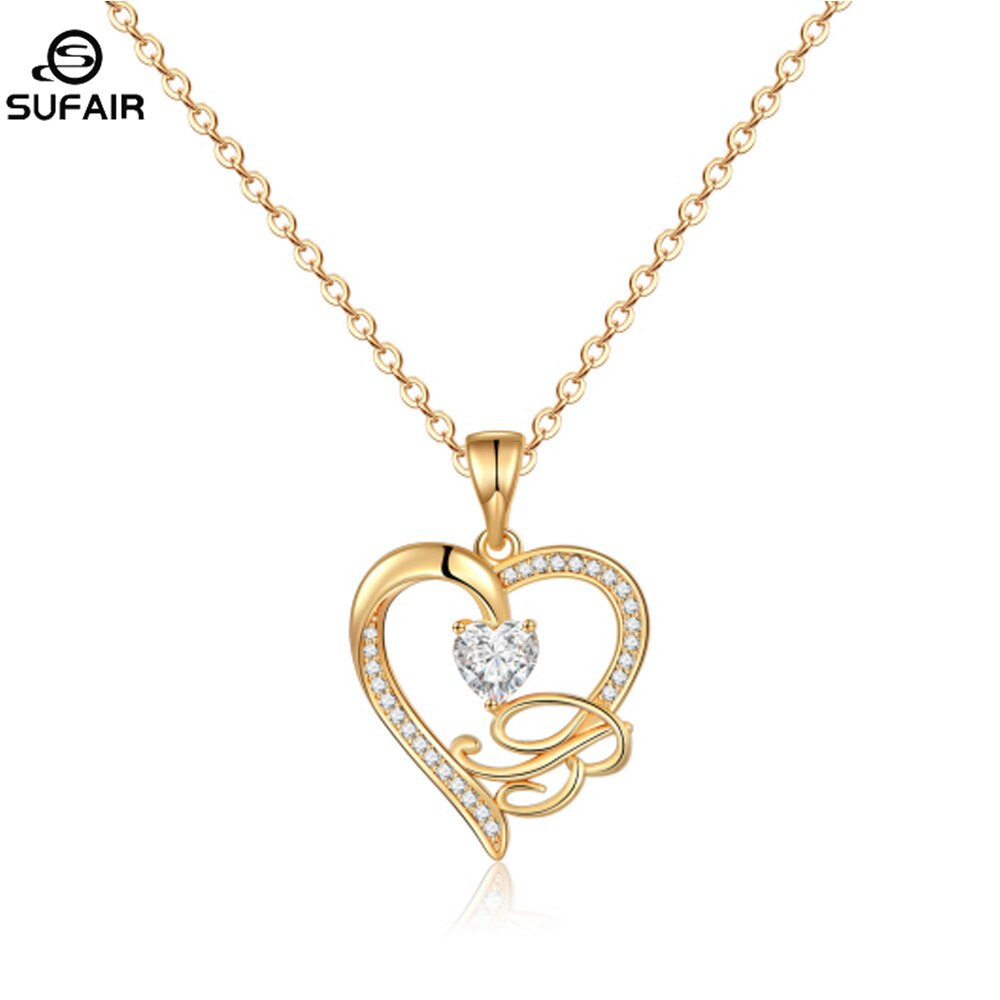 Sufair 26 Letters Initials Heart Necklace for Women Gold Plated Cubic Zirconia Dainty Pendant Girls Women Choker Jewelry Gifts