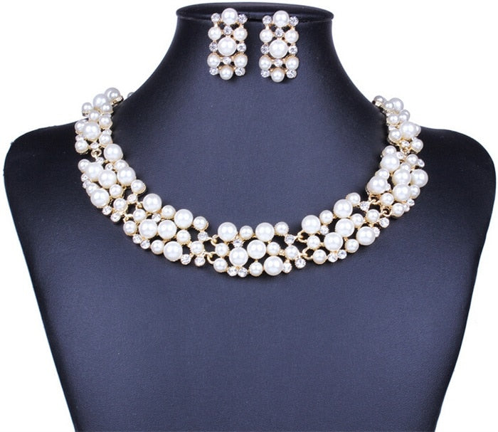 ZOSHI Fashion Pearl Jewelry Sets For Women African Beads Jewelry Set Gold Wedding Crystal Bridal Dubai Necklace Jewelery Costume