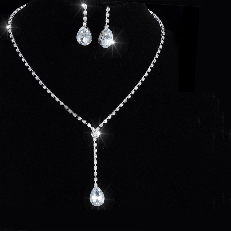 Silver Color Rhinestone Crystal Bridal Jewelry Set Earrings Necklace Wedding Geometric Elegant Romantic Bridesmaid Jewelry Sets