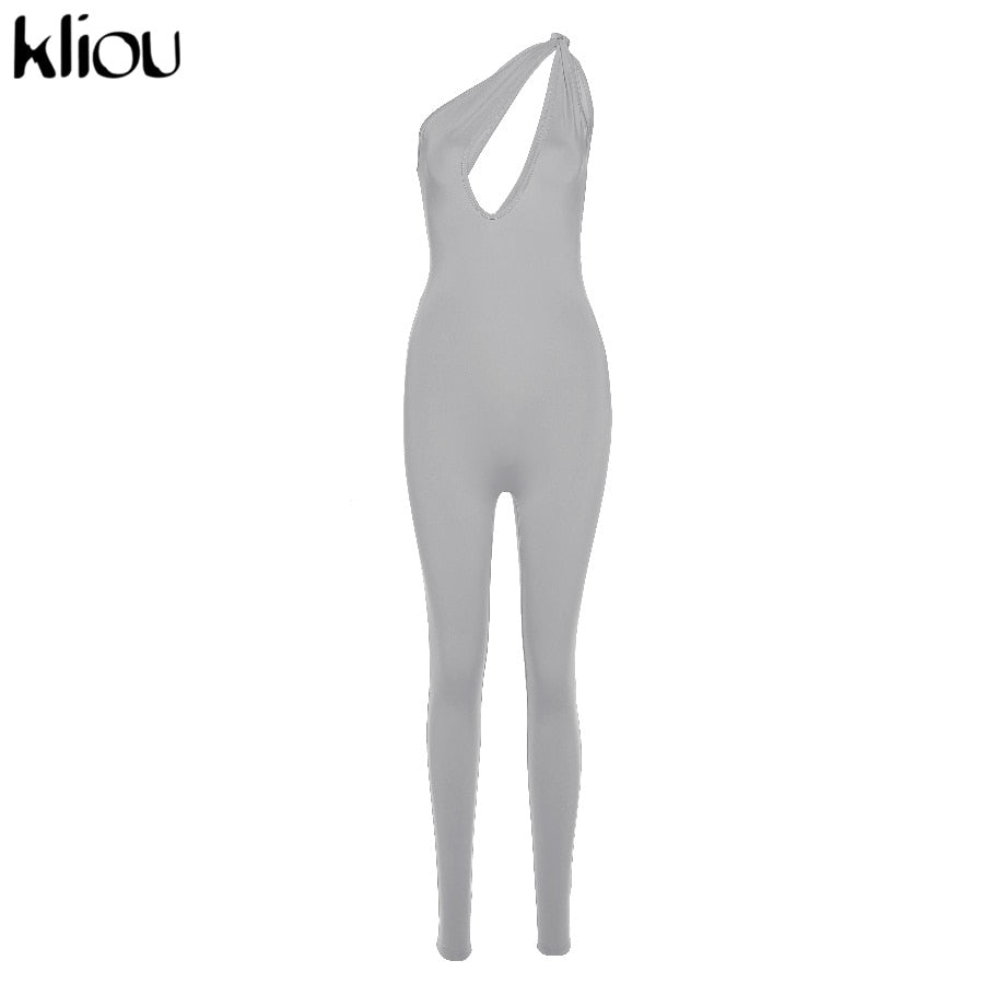 Kliou One Shoulder Sexy Cut Out Rompers Womens Jumpsuit 2021 Streetwear Solid Backless Active Wear Skinny Slim Jumpsuits Summer