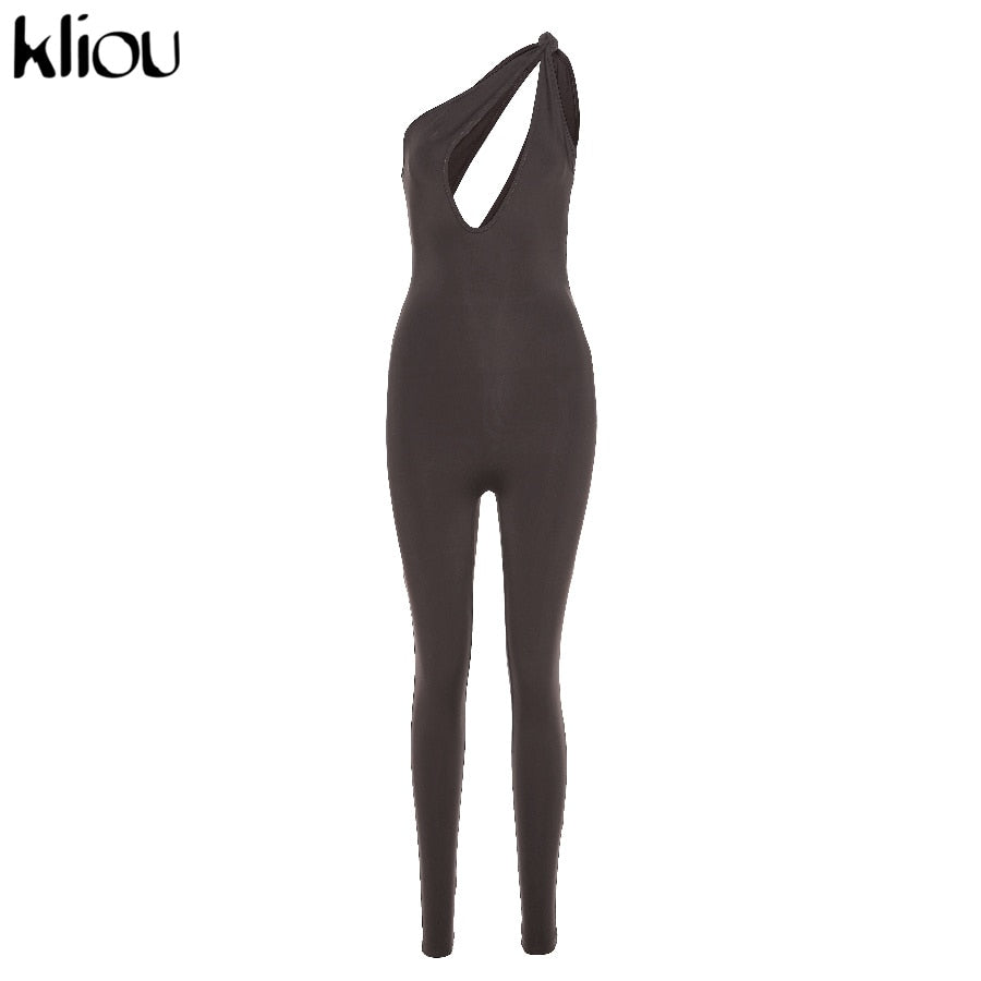 Kliou One Shoulder Sexy Cut Out Rompers Womens Jumpsuit 2021 Streetwear Solid Backless Active Wear Skinny Slim Jumpsuits Summer