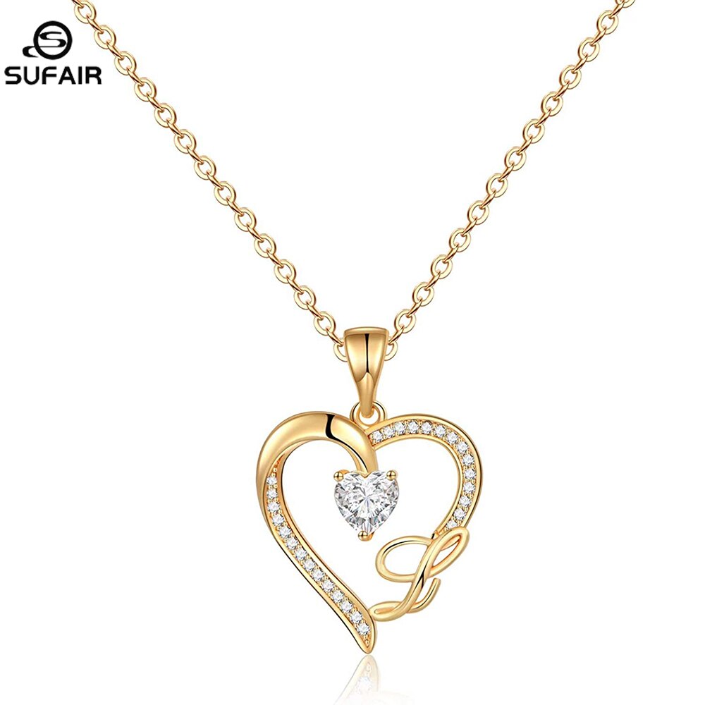 Sufair 26 Letters Initials Heart Necklace for Women Gold Plated Cubic Zirconia Dainty Pendant Girls Women Choker Jewelry Gifts