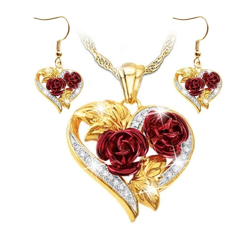 1 Piece /3 Pieces / Set of Fashion Women's Jewelry Rose Flower Valentine's Day Engagement Wedding Luxury Necklace Earrings Gift