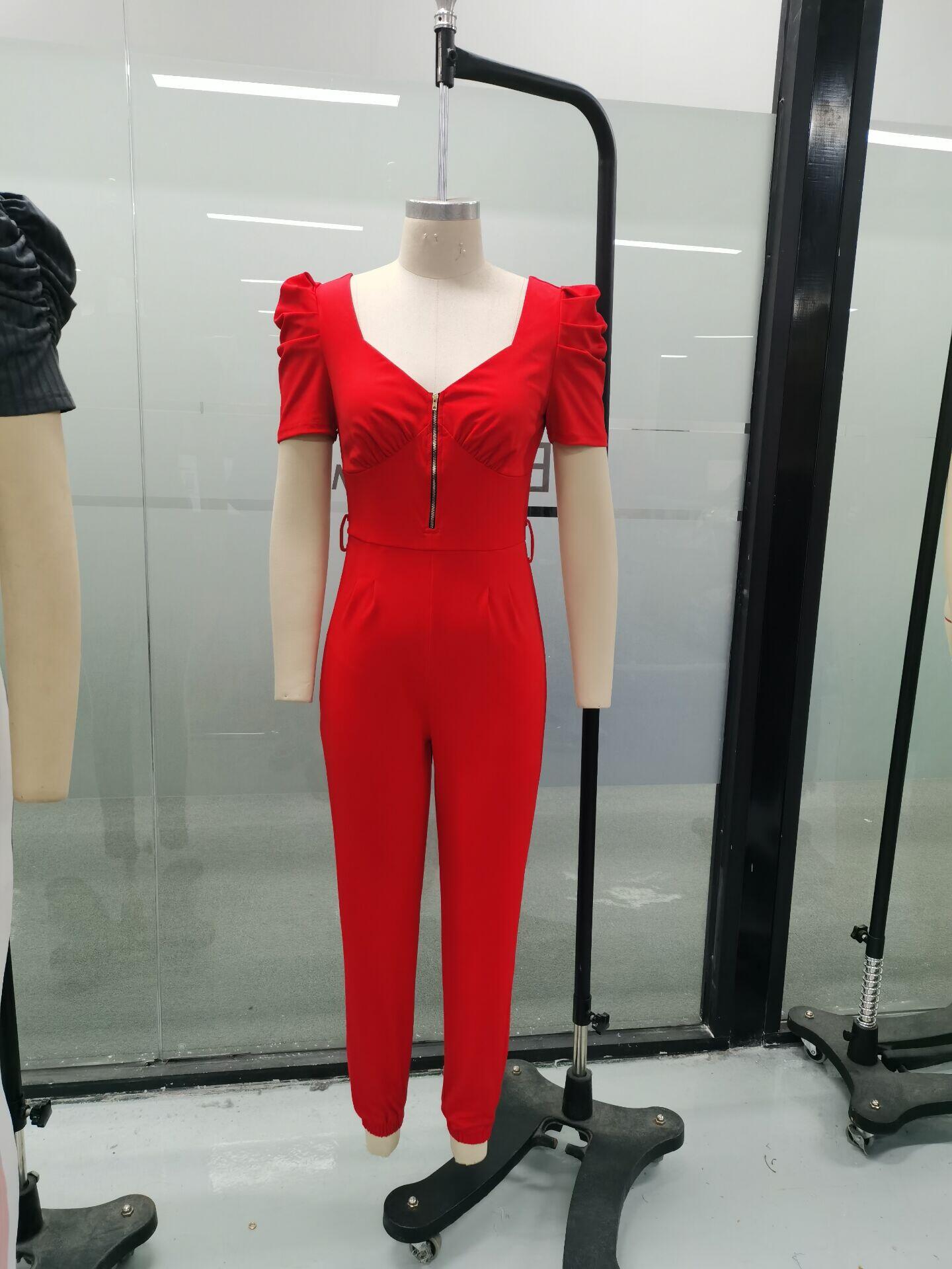 Casual Jumpsuit women 2021 new temperament red V-neck one-piece suit