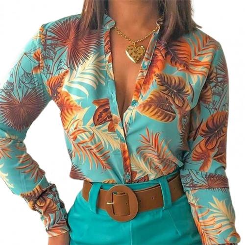 Elegant Office Lady Shirt Stand Collar Single-breasted Floral Print Long Sleeve Buttons Down Blouse for Spring/Summer