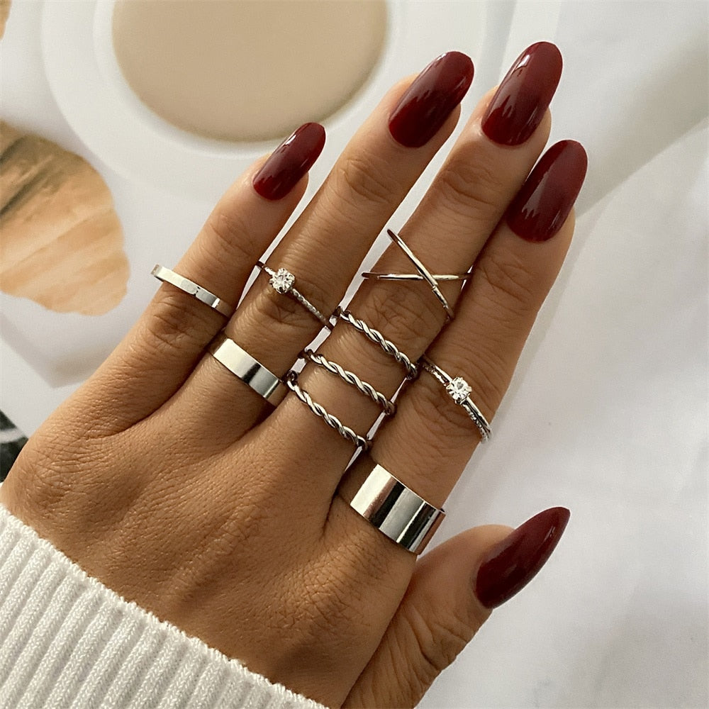 FNIO Bohemian Gold Chain Rings Set For Women Fashion Boho Coin Snake Moon Rings Party 2021 Trend Jewelry Gift