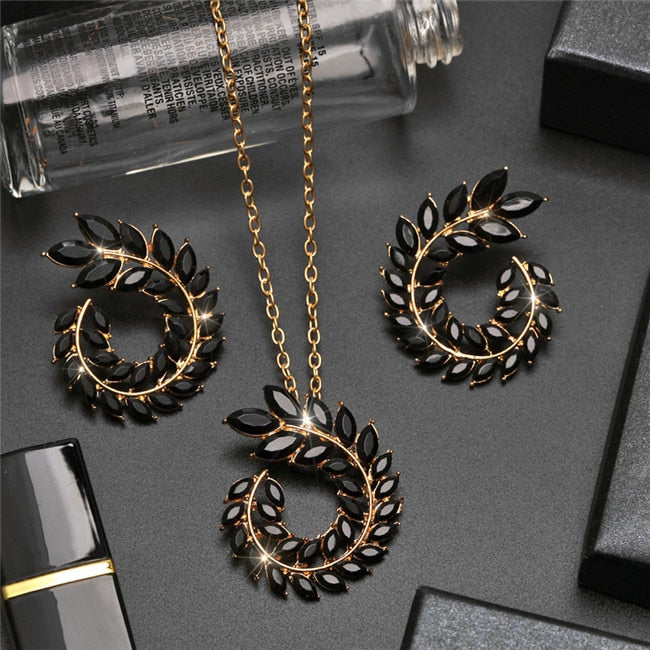 ZOSHI Wedding Jewelry Sets for Women Crystal Gold Chain Peacock Necklace Earrings Set Adjustable Rings 3pcs Jewelry Set