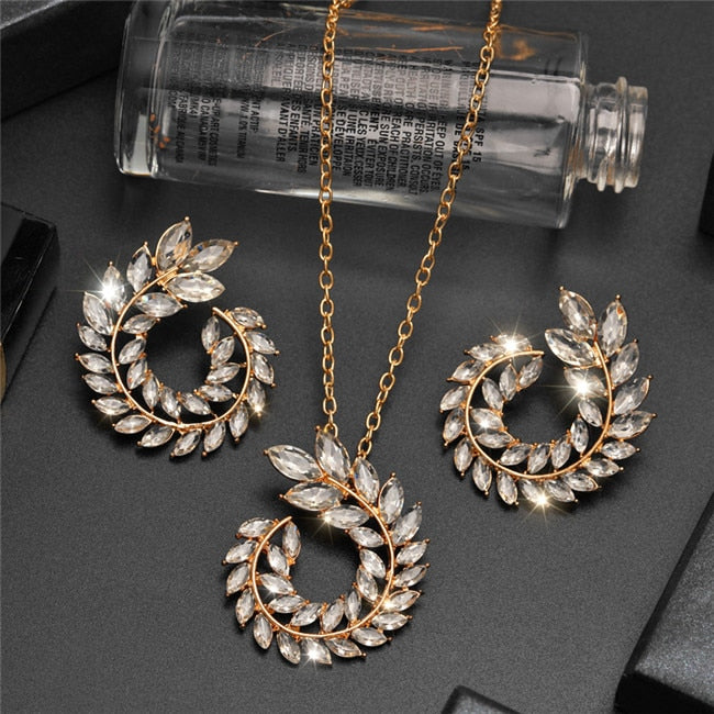 ZOSHI Wedding Jewelry Sets for Women Crystal Gold Chain Peacock Necklace Earrings Set Adjustable Rings 3pcs Jewelry Set