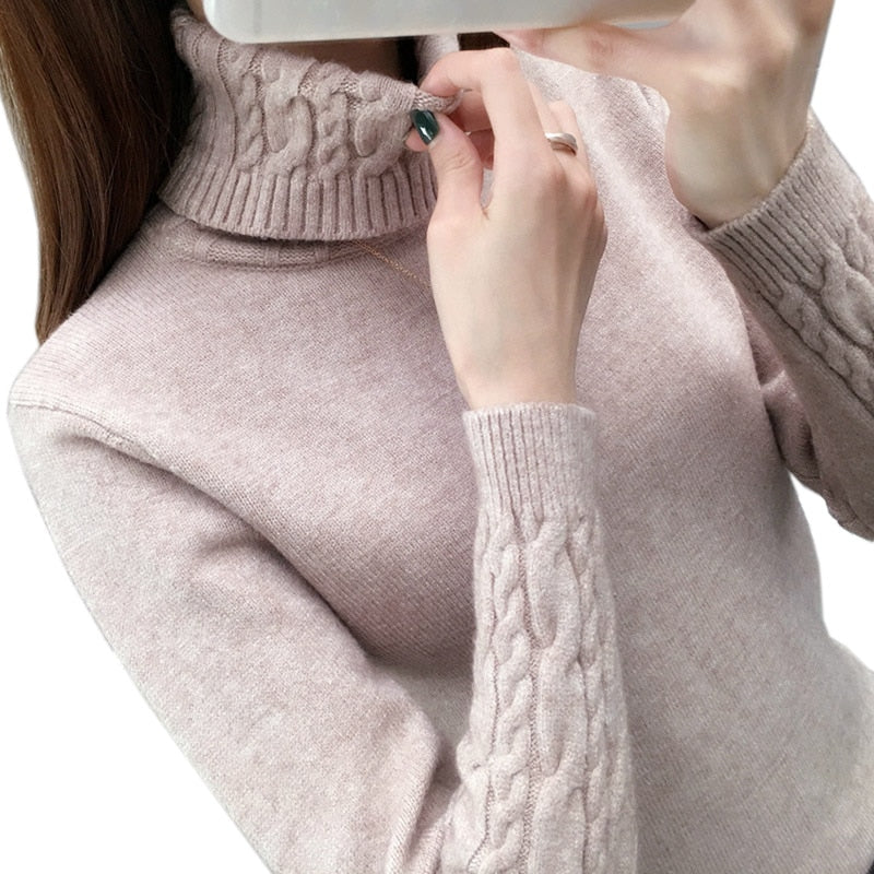 Women Sweater Turtleneck Pullovers Autumn Winter Sweaters New 2021 long sleeve Thick Warm Female Sweater Khaki