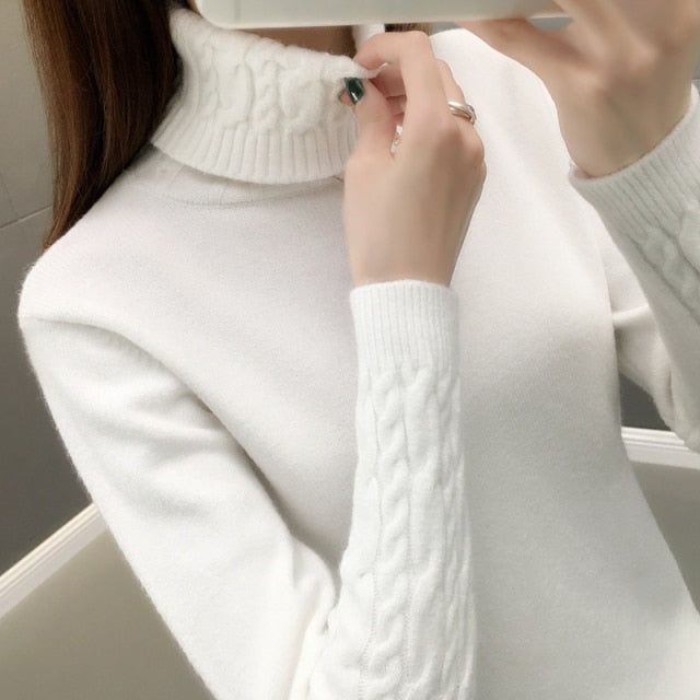 Women Sweater Turtleneck Pullovers Autumn Winter Sweaters New 2021 long sleeve Thick Warm Female Sweater Khaki